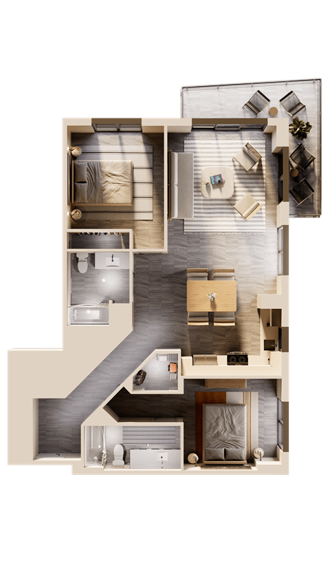 Floor plan for 2 beds, 2 baths, 1180 sqft